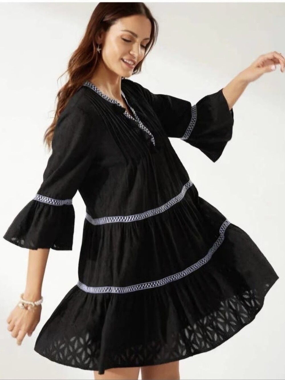 Tommy Bahama Women's Cotton Clip Embroidered Tier Dress featuring bohemian tier - Picture 2 of 13